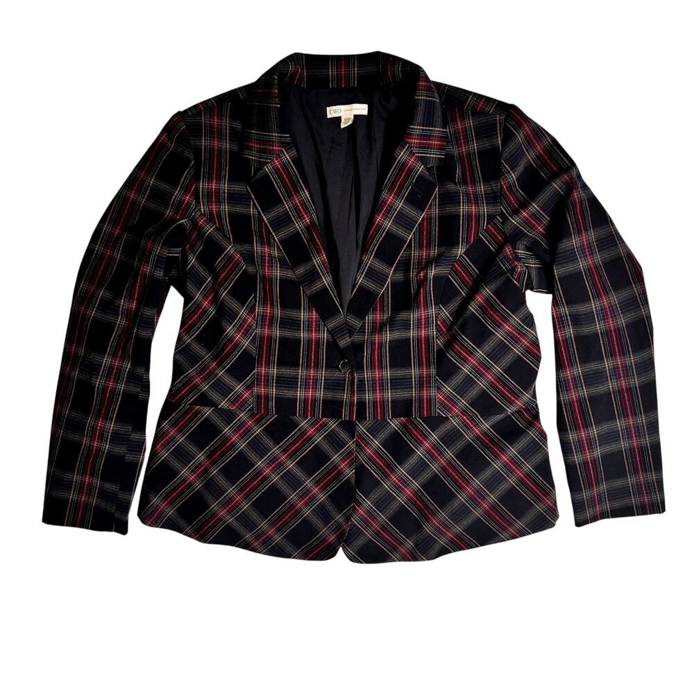 Cato 16W Plus Plaid Peplum Blazer